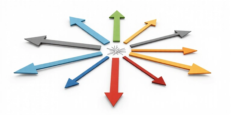Ilustración de flechas entrelazadas apuntando a diferentes direcciones, simbolizando enlaces externos.